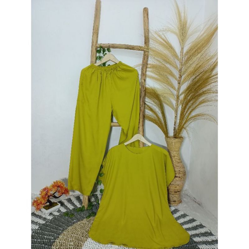 Pajamas Polos Rayon/Setelan Celana Tangan Pendek/PajamasWanita Terbaru Kekinian