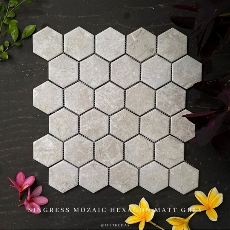Mozaik Porcelain Hexagonal Grey Matte Mozaic Porcelain Hexagon Grey Mozaik Abu Mozaik Hexagon Abu Mo