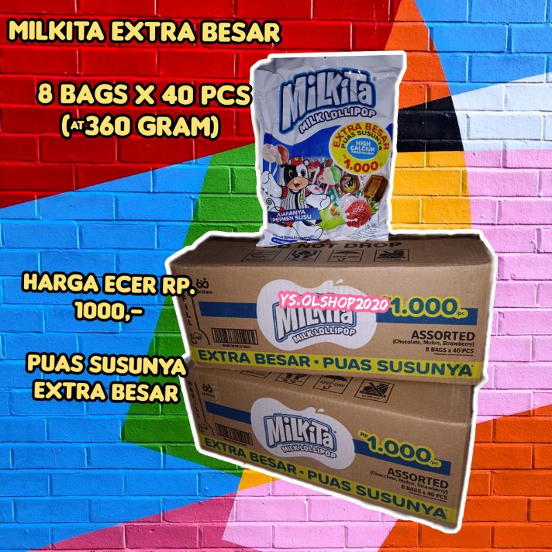 NEW Permen Milkita EXTRA BESAR 360 gram Lollipop isi 40 pcs rasa strawberry melon dan coklat