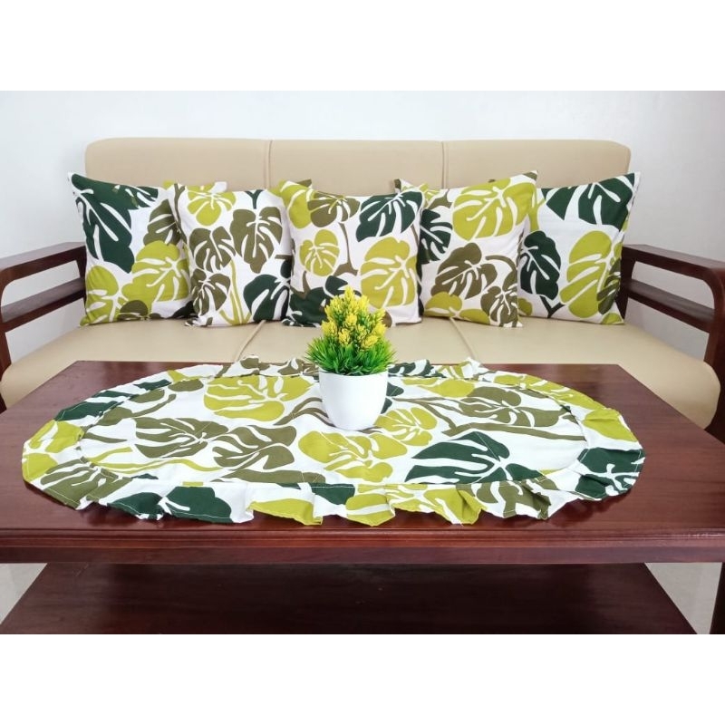 SARUNG BANTAL SOFA 40X40 DAN TAPLAK MEJA TAMU UKURAN 45 X 90 CM RUMBAI ANEKA MOTIF