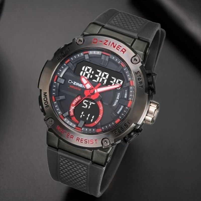 JAM TANGAN PRIA DZINER 8279 DOUBLE TIME WATER RESISTANT 30M