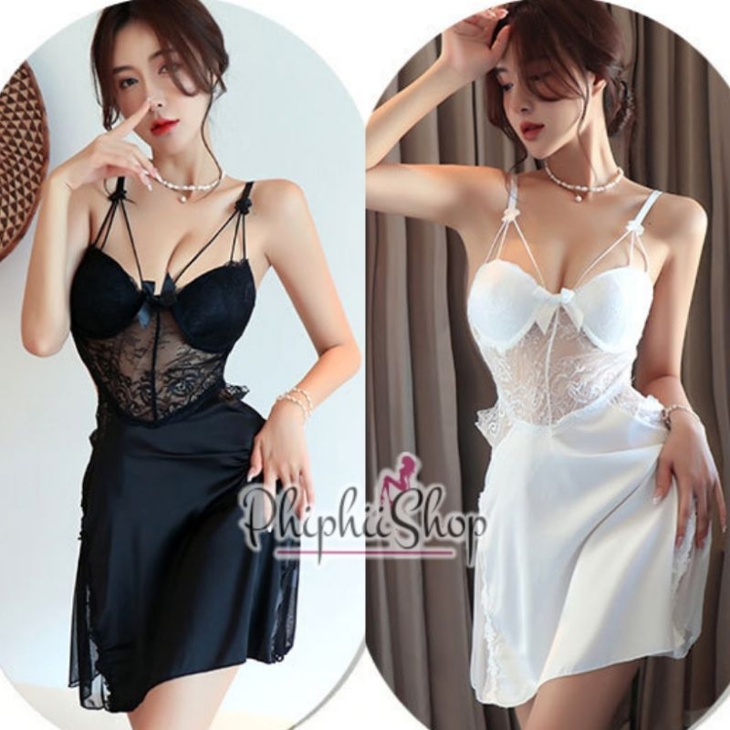 PREMIUM Lingerie Mini Dress Satin Renda Halus Bra Busa Romantic Backless