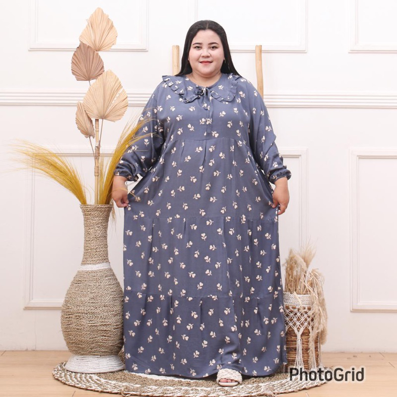 MIDI DRESS MOTIF JUMBO LD 130 RAYON PREMIUM  DRESS SUSUN KOREAN STYLE BUSUI LENGAN PANJANG MIDI DRES