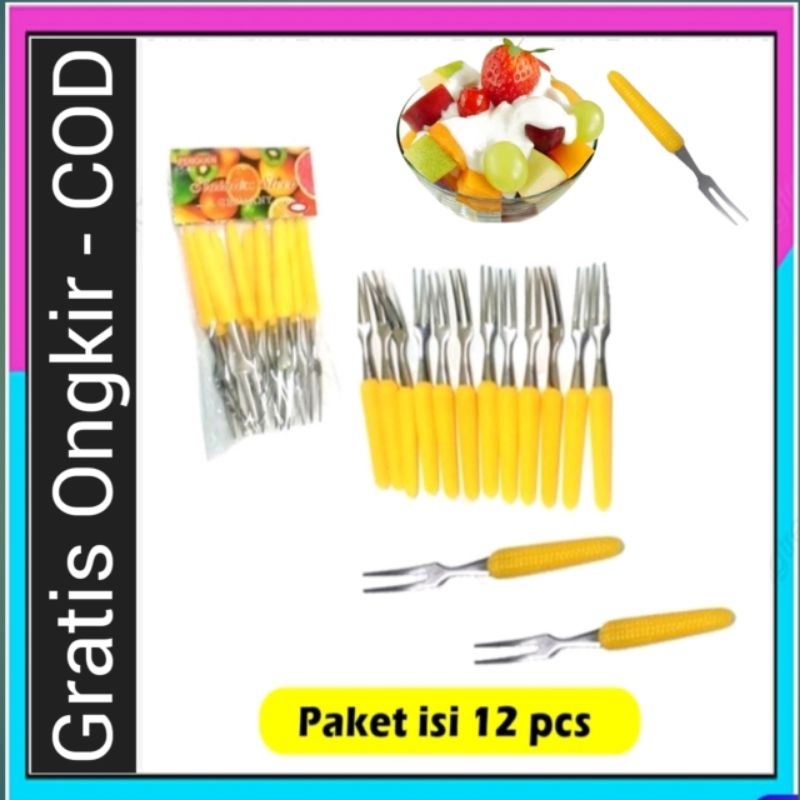 Garpu Kue Buah Motif Jagung Mini Stainless Steel 12pcs