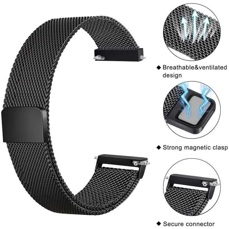 Strap Milanese 20mm 22mm Magnetic Stainless Steel Strap Pasir Amazfit Huawei Samsung Watch