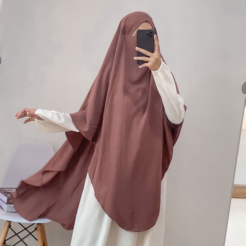 (L) Frenckhimar crincle free cadar tali/long french khimar