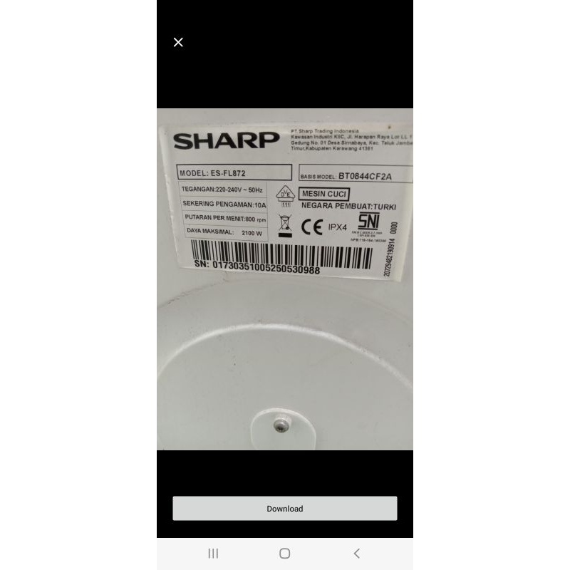 modul mesin cuci sharp.ESFL872