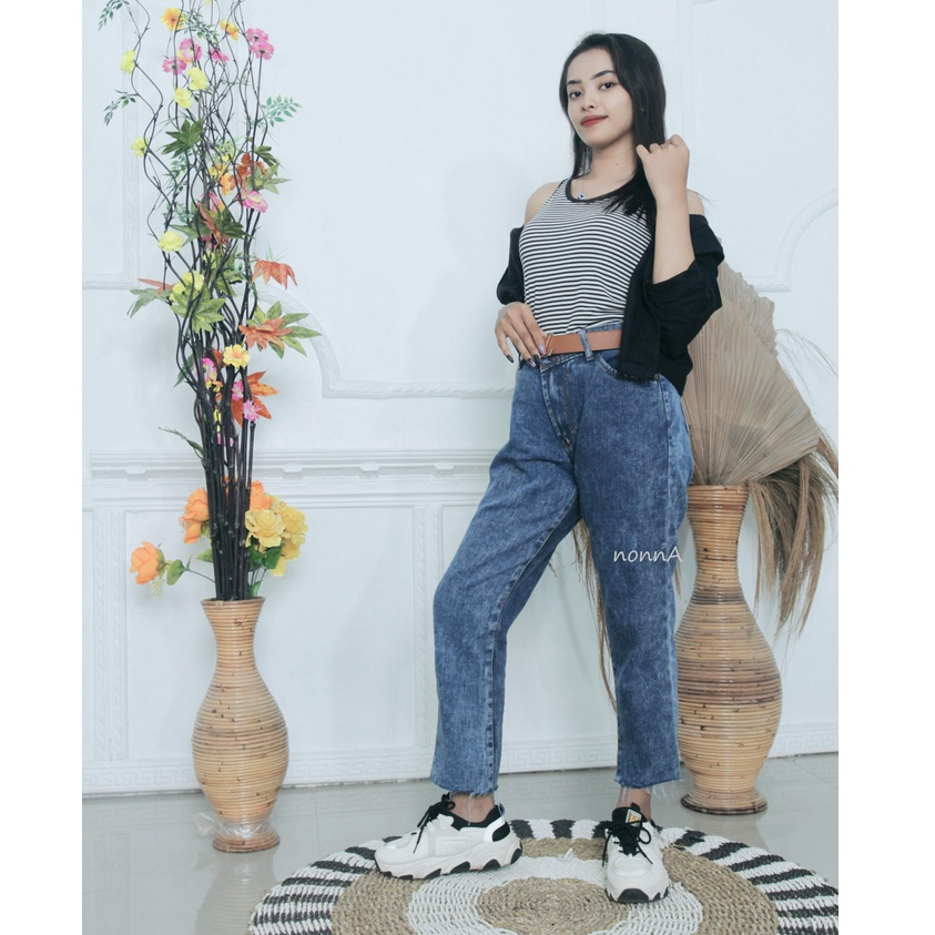 HIGHWAIST celana wanita boyfriend jeans suwir RAWIS bawah kekinian/BOYFRIEN SUWIR/celana jeans wanita snow rawis