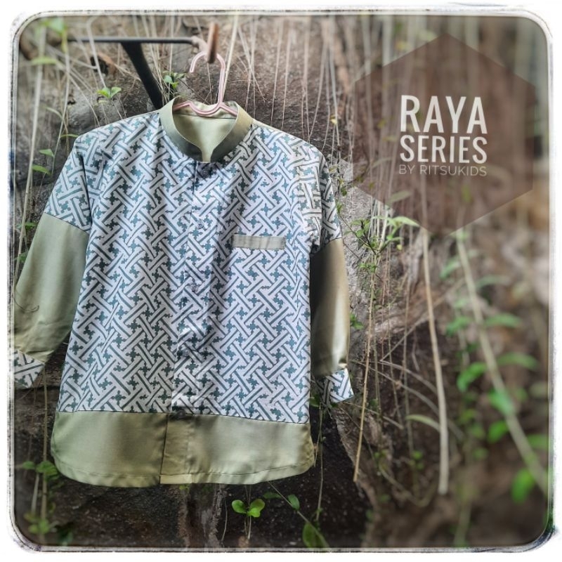 KEMKO BATIK KEMEJA KOKO SAGE GREEN ANAK & DEWASA