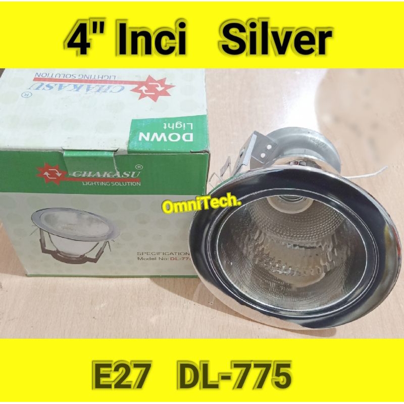 Kap Kop Rumah Fitting Tempat Pasang Lampu Downlight 4" Inci E27 Warna Silver Down Light 10cm