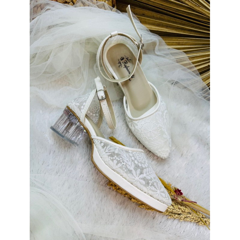 sepatu wanita siera warna putih 5cm kaca