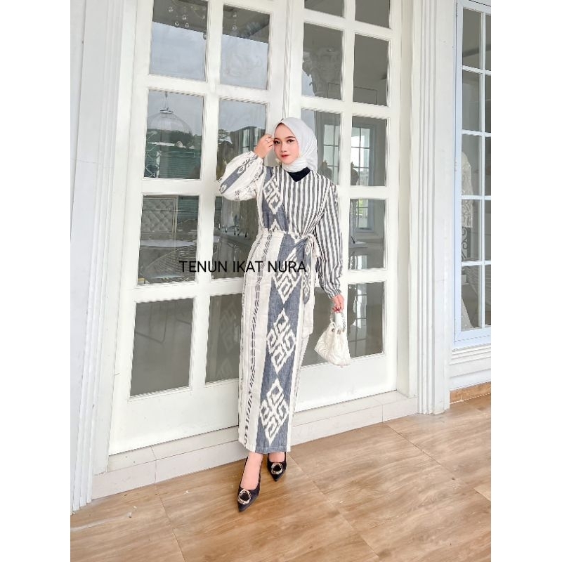 (Ready Stok ) DRESS MARLINE White Couple Tenun Baju Kondangan