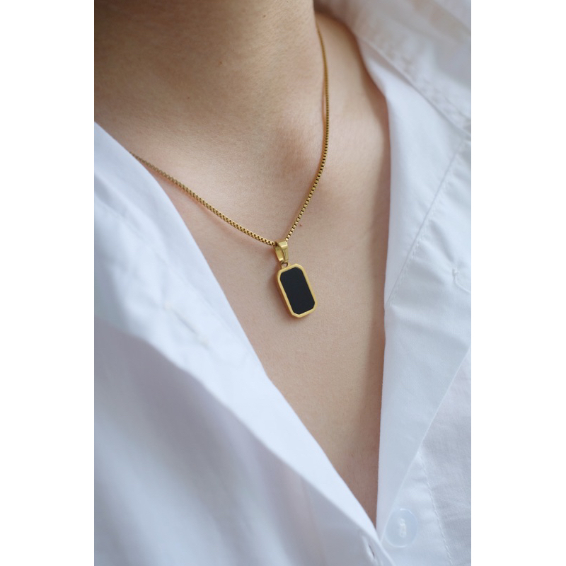 Ark.co - NUIT layer &amp; single necklace (black &amp; emerald) | kalung tumpuk liontin black minimalis fashion