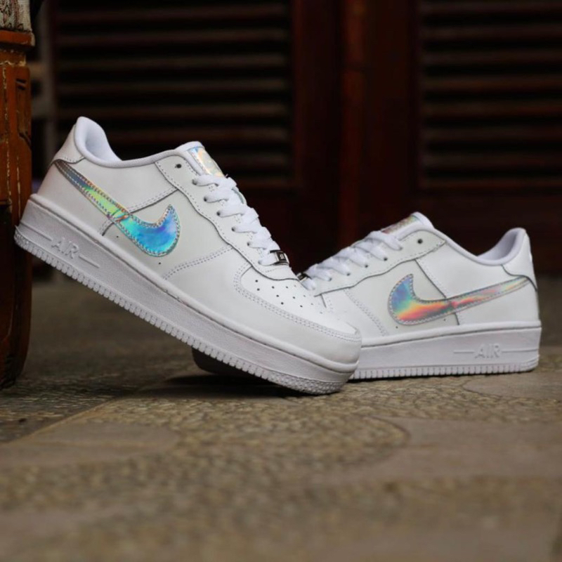 PRIA &amp; WANITA SEPATU SNEAKERS A!R FORC3 1 PUTIH HOLOGRAM IMPORT PREMIUM QUALITY SEPATU PUTIH MASA KINI TERLARIS KASUAL