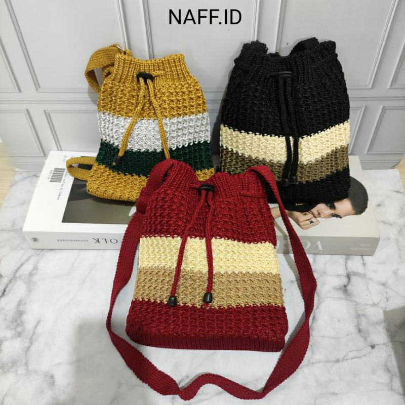 PAKET Isi 3 Tas Selempang Rajut Mini Nadhira, Misha, dan tas Serut