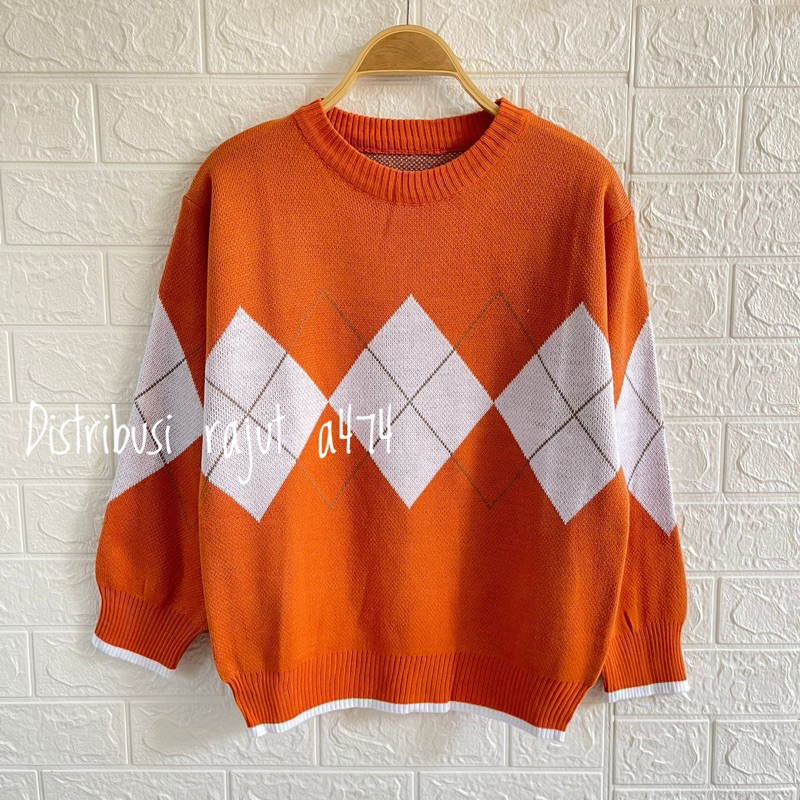 TERIZLA SWEATER RAJUT MOTIF BELAH KETUPAT ATASAN LENGAN PANJANG