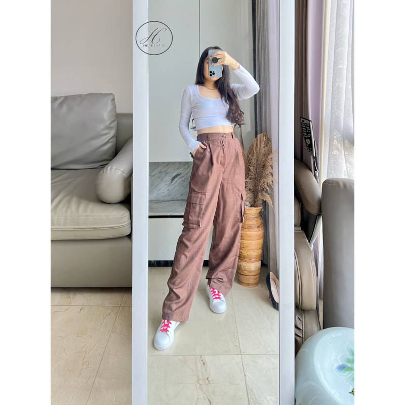 CELANA CARGO PANTS BAGGY PANTS COTTON POLYSTER IMPORT HERBEST CELANA JENNIE BLACKPINK