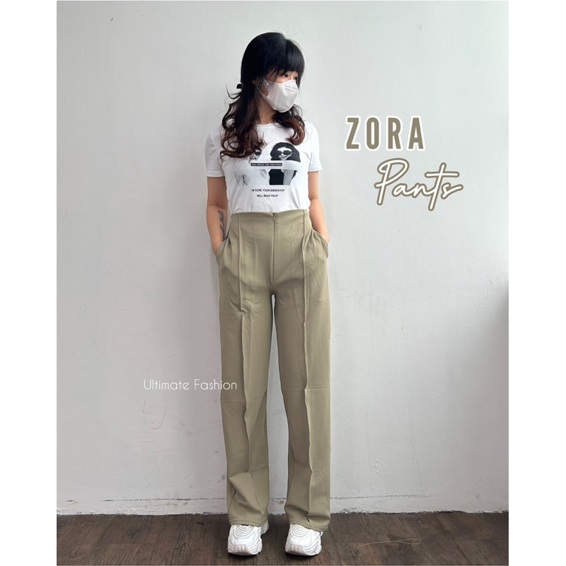 Zora Zipper Cullote Pants - Celana Kulot Sleting Bahan Scuba Crepe Premium - Celana Panjang Wanita Import 833