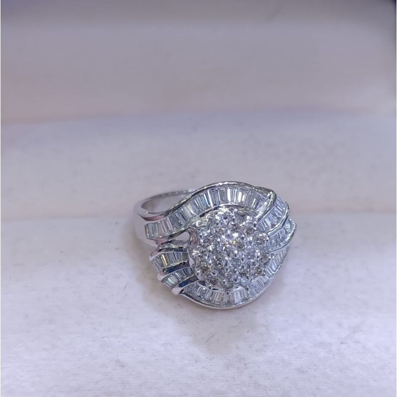 Cincin teper lotus berlian Eropa asli berat 7.14gr/1.50 crt SZ 14