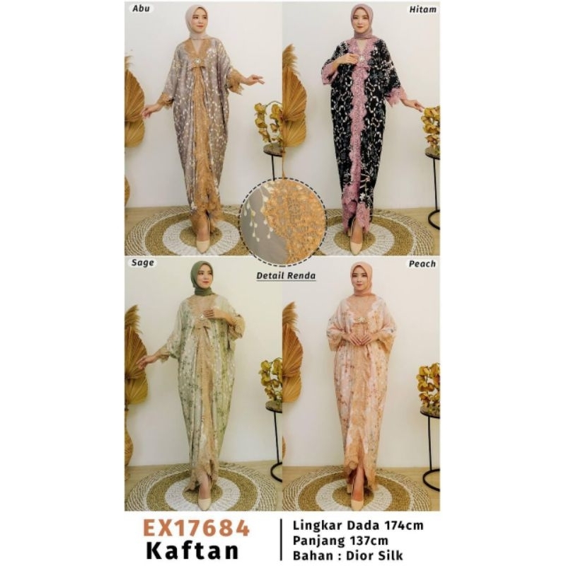 LONG MAXI KAFTAN SATIN BROKAT EXTU HERITAGE PREMIUM GAMIS KALONG SLIKY SATIN LICIN FULL MOTIF PRINT 