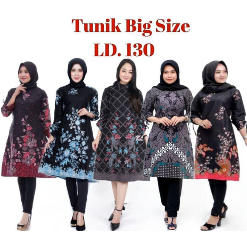RIHA ATASAN TUNIK BATIK WANITA CEWEK BIG SIZE JUMBO SIZE LD 130 WARNA ABU HITAM MERAH MOTIF BUNGA