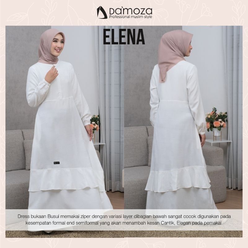 DRESS PUTIH DAMOZA MUTIF ELENA/GAMIS PUTIH/BAJU PUTIH MUSLIMAH/BAJU BRANDED/BUSANA MUSLIM/GAMIS DEWA