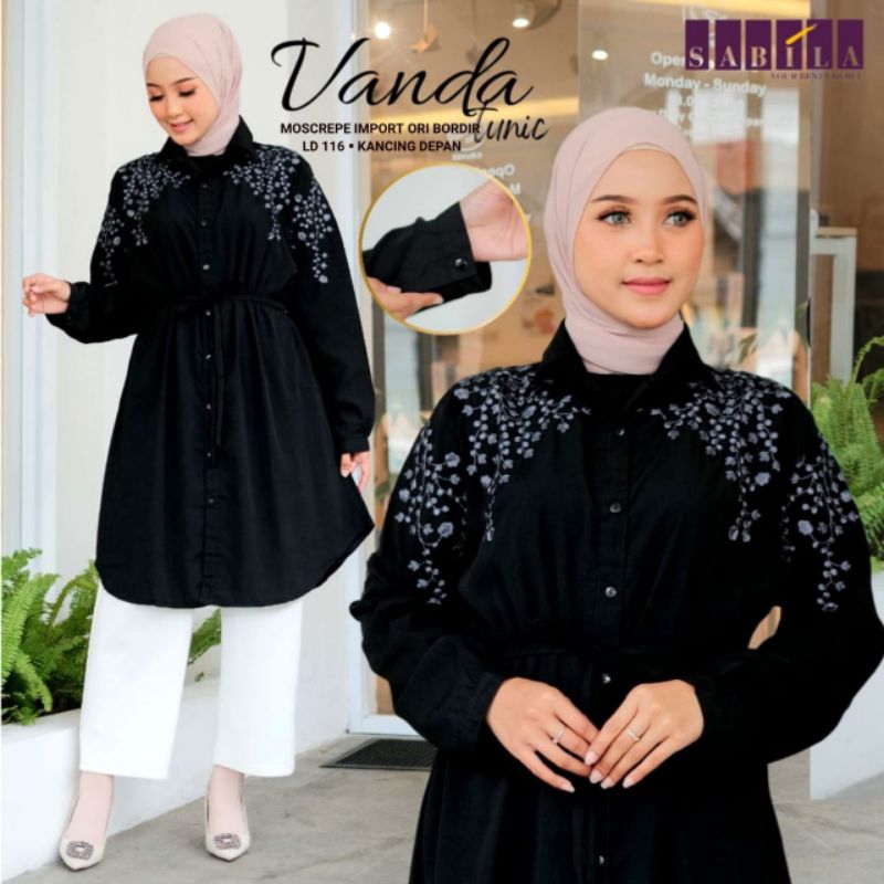 NEW VANDA TUNIK KEMEJA ATASAN WANITA PUTIH BORDIR CANTIK LD 116CM