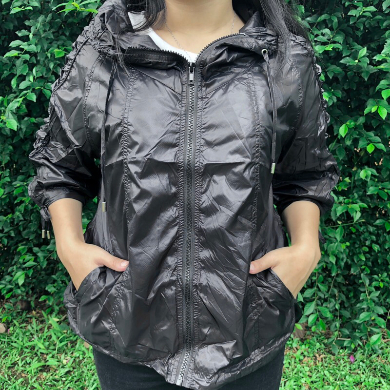 Jaket Hitam Jaring - Zipper Jacket Wanita Lengan 3/4 - Ada kantong PA74