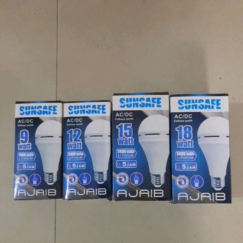 Lampu emergency 9 watt sunsafe/lampu ajaib/otomatis menyala ketika gelap/bonus fitting