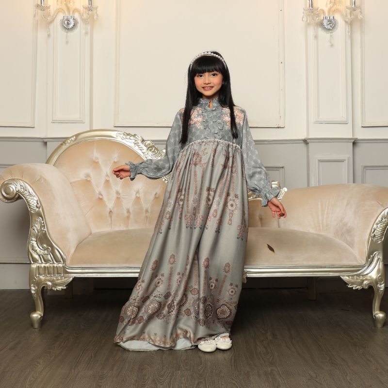 KARIMAKE - Maskumambang Dress For Kids Color Sage  Gamis Anak Signature Printing
