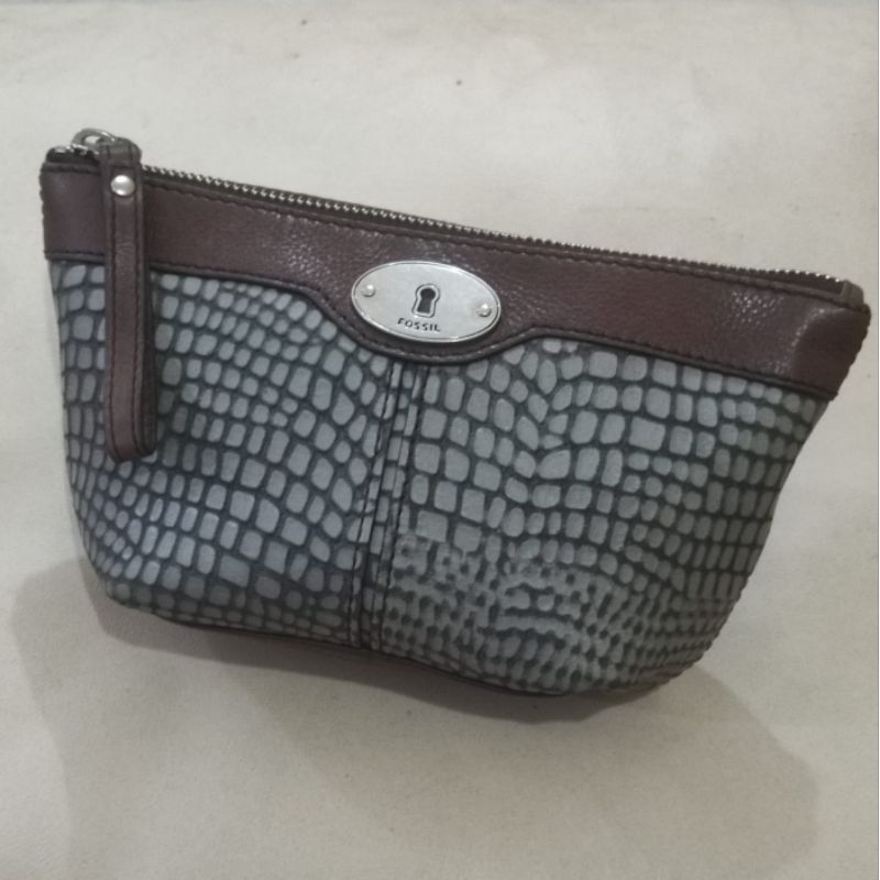 Dompet Fossil Maddox Snake Skin Pouch Clutch Wristlet Preloved