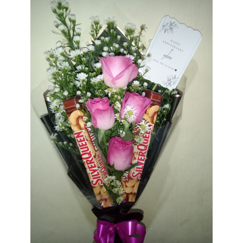 Buket bunga mawar asli mix coklat chungkybar CMHI BDG PDLRG