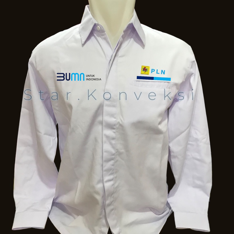Seragam Kerja Kemeja PDH Baju PLN BUMN PLN Lengan Panjang Lengan Pendek Warna Putih Navy Biru Dongke