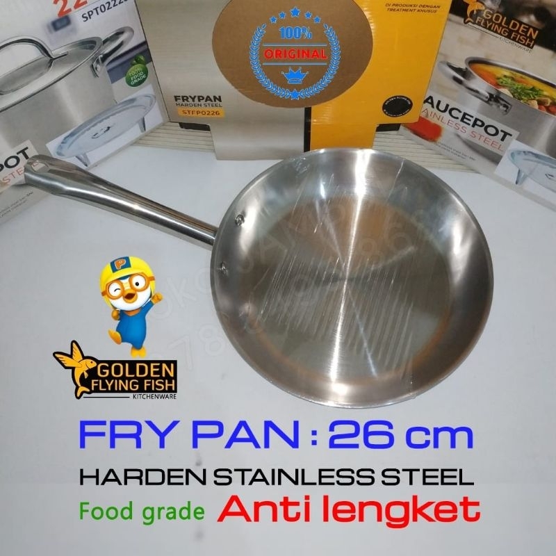 Fry Pan Harden Stainliss Steel 26 cm Golden Flying Fish