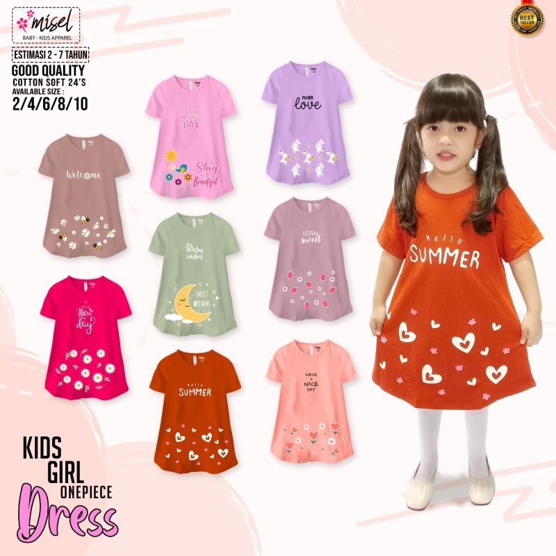 2-9thn KAOS MISEL MODEL TUNIK ONEPIECE KATUN COMBAD ATASAN KAOS BAJU ANAK LUCU PEREMPUAN