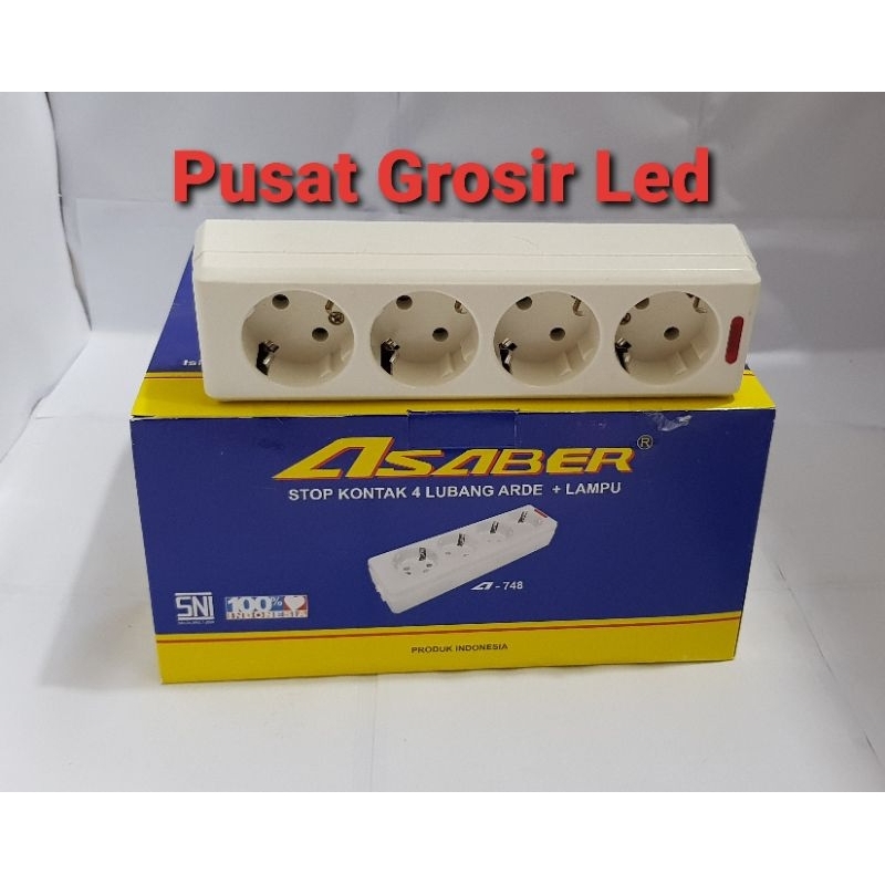 Paket Hemat 12 Pcs (1 Box) Stop Kontak 4 Lubang Asaber SNI + Lampu Indikator