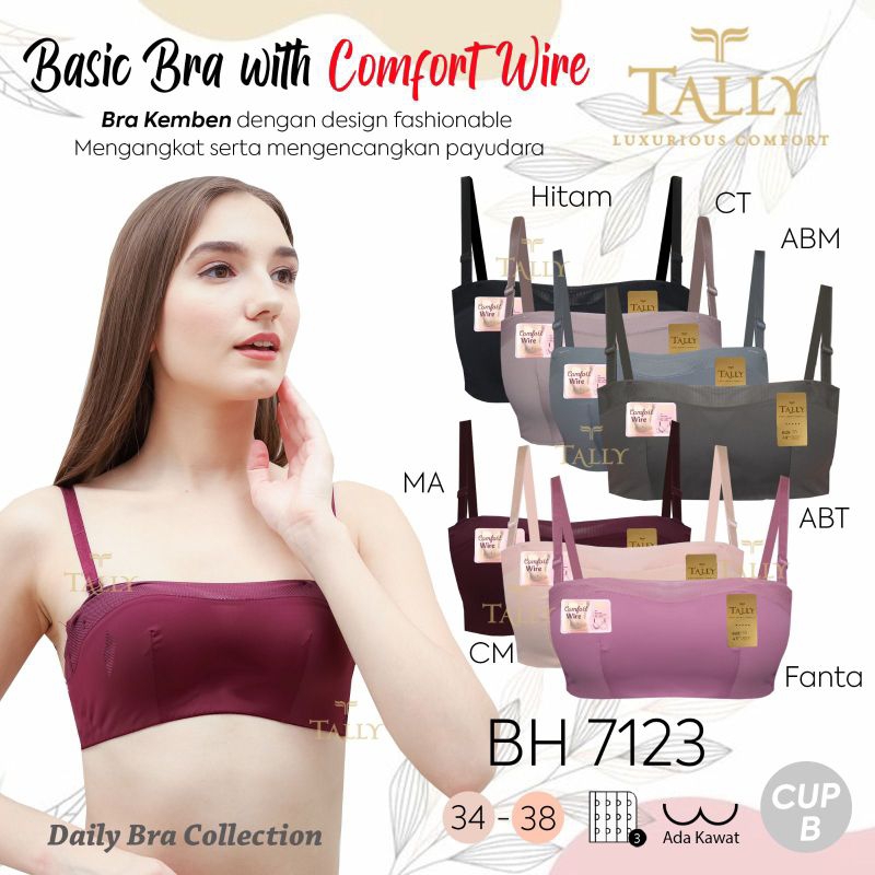 TALLY BRA BH KEMBEN 7123 I CUP B I BUSA TIPIS I ADA KAWAT I KAIT 3 I SIZE 34-38