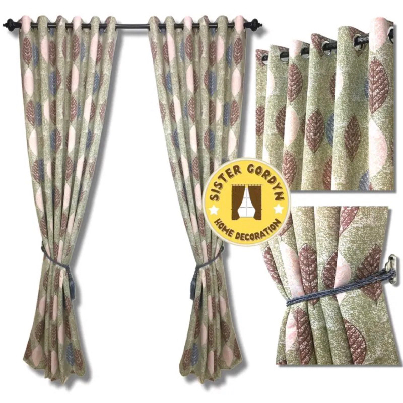 Gorden Motif Daun Kering Gorden Jendela dan Pintu