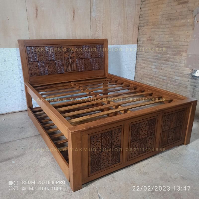 dipan tempat tidur tingkat sorong 160 dan 120 minimalis ukir jati jepara