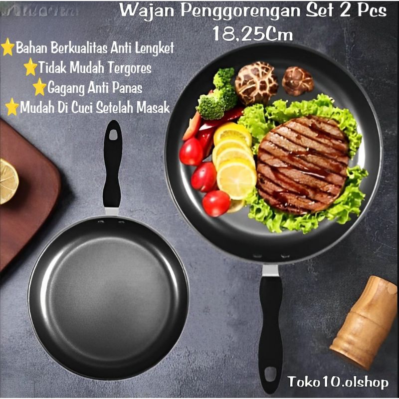 Teflon FryPan Set 2in1:18Cm dan 25Cm-Teplon Fry Pan Wajan Anti Lengket Murah⭐Toko10.olshop⭐