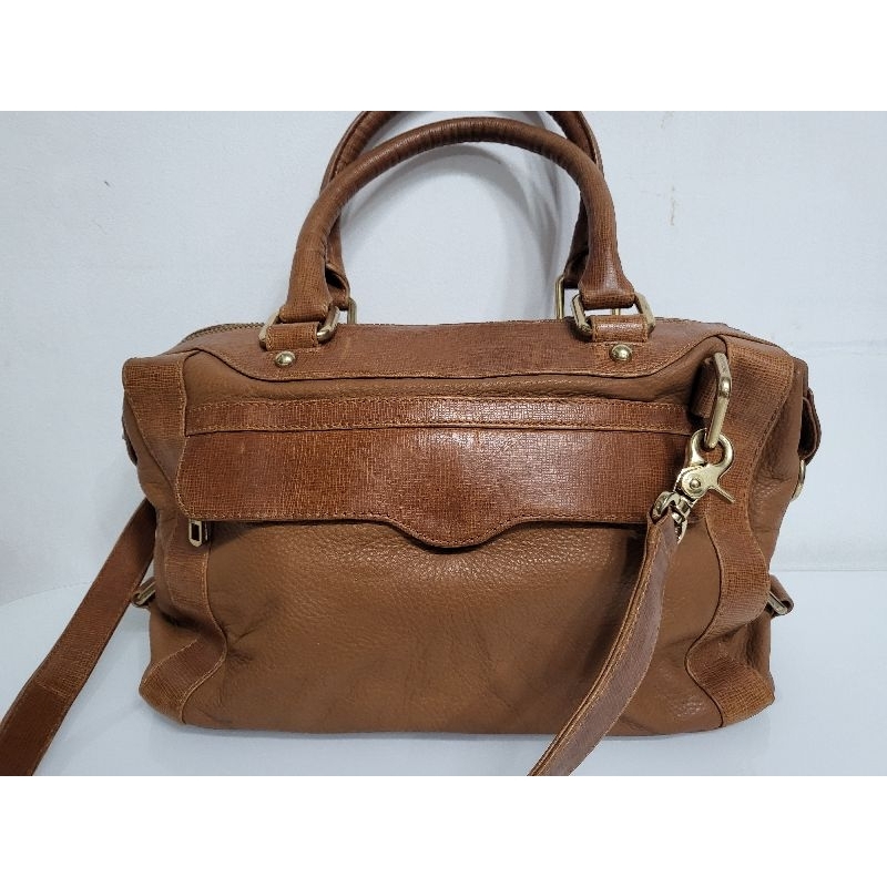 tas coklat kulit, merk Rebecca minkof, preloved