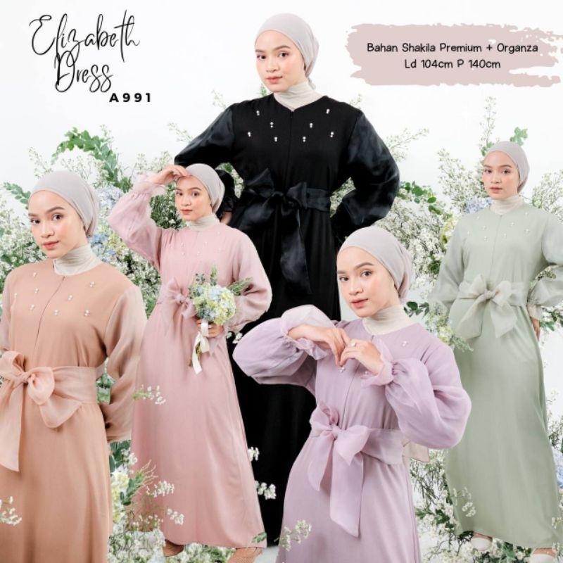 ELIZABETH DRESS / DRESS ORGANZA / DRESS PESTA HIJAU SAGE / GAMIS LEBARAN / GAMIS TERBARU