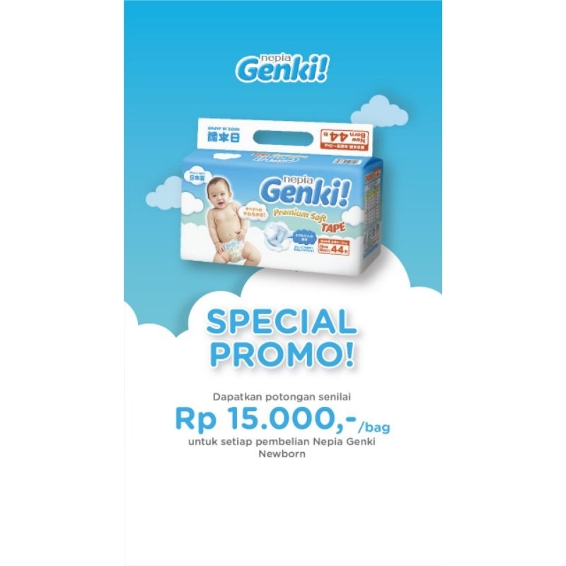 Nepia Genki Premium Soft NB 44 / pampers bayi baru lahir