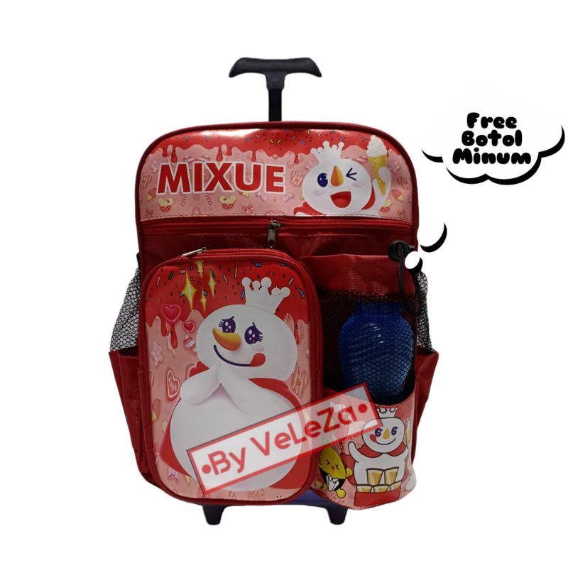 Tas ransel troli anak karakter mixue ice cream free botol minum - tas anak