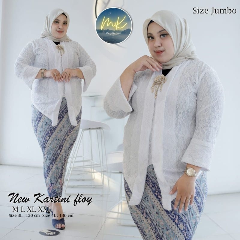 SETELAN KEBAYA FLOY BROKAT JUMBO + ROK PLISKET BATIK PANJANG DEWASA UKURAN JUMBO BAJU KEBAYA WANITA 