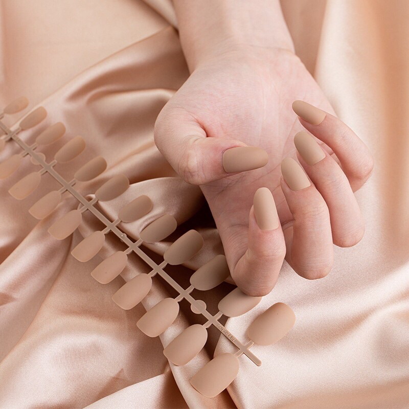 24Pcs Kuku Palsu Polos Matte Doff Glossy Nude 24 Pcs Fake Nail Manicure Nail Stickers Wedding Pengantin Murah Import