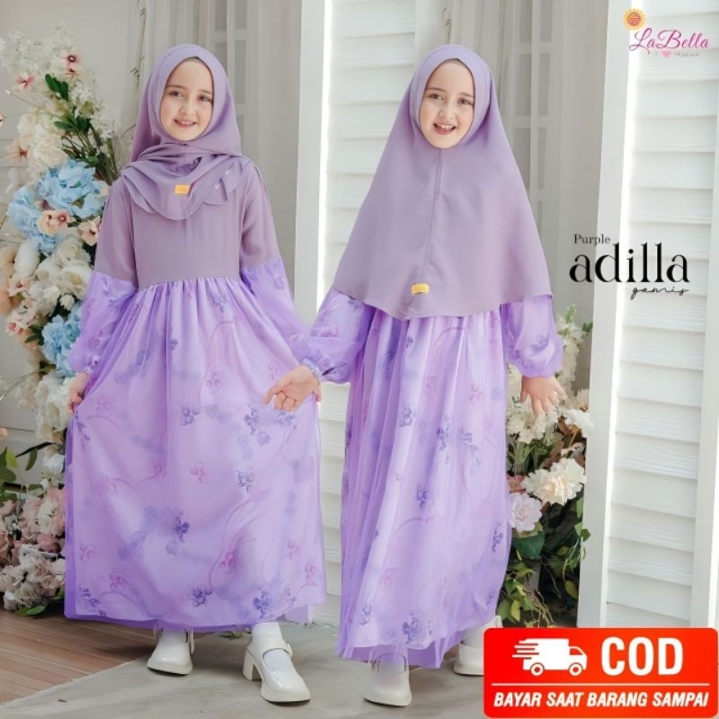 LABELLA GAMIS LEBARAN TUTU SET JILBAB ANAK REMAJA CEWEK USIA 6-15 TAHUN DRESS MUSLIM PESTA BAHAN SAB