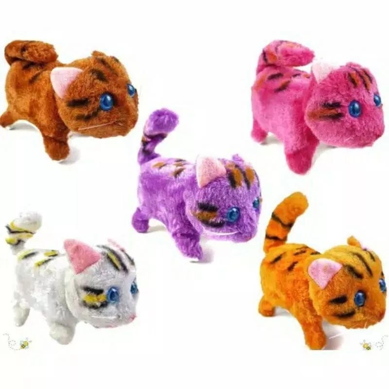 MAINAN BONEKA KUCING LUCU BERJALAN SUARA LAMPU TENAGA BATERAI BONEKA KUCING GERAK MAJU MUNDUR SUARA 