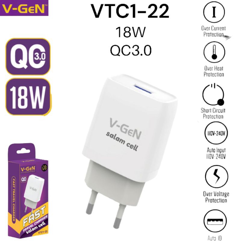 Charger V-Gen VCT1-22 18W Quick Charge 3.0 Original Vgen Vct1 22 Garansi Resmi