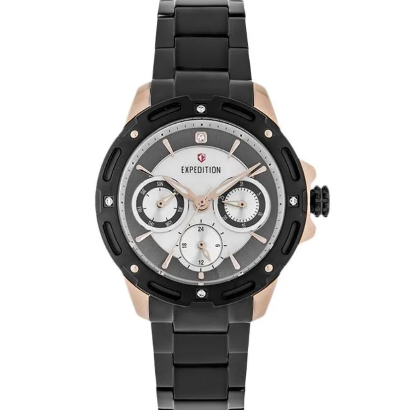 JAM TANGAN WANITA EXPEDITION E6760 E 6760 BFB BLACK ROSEGOLD ANALOG STAINLESS STRAP